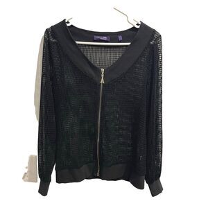 Emilio Pepe Ray Black Mesh Zip-up Jacket Size S Bomber Witchy Y2K Artsy Sheer